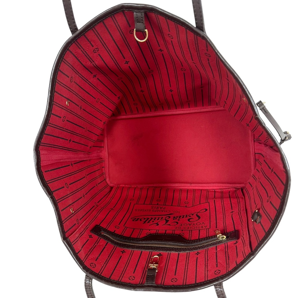 Authentic✅ LOUIS VUITTON Damier Ebene Neverfull MM Tote Bag Red - Picture 13 of 16